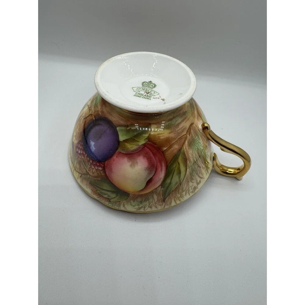 Aynsley England Bone China Fruit Tea Cup & Saucer Set, Green/Gold, 2-Piece